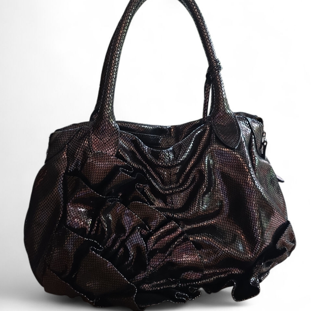 Vince Camuto Iridescent Snake Pattern Black Shoulder Bag